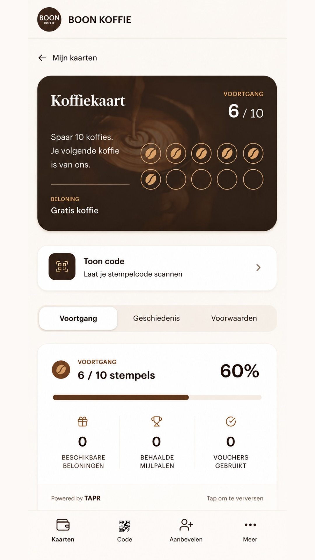 Telefoon met digitale stempelkaart